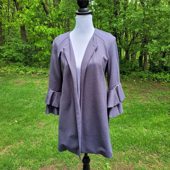 Kensie Charcoal Dressy Long Jacket with Double Bell Sleeves size Small - Picture 1 of 9